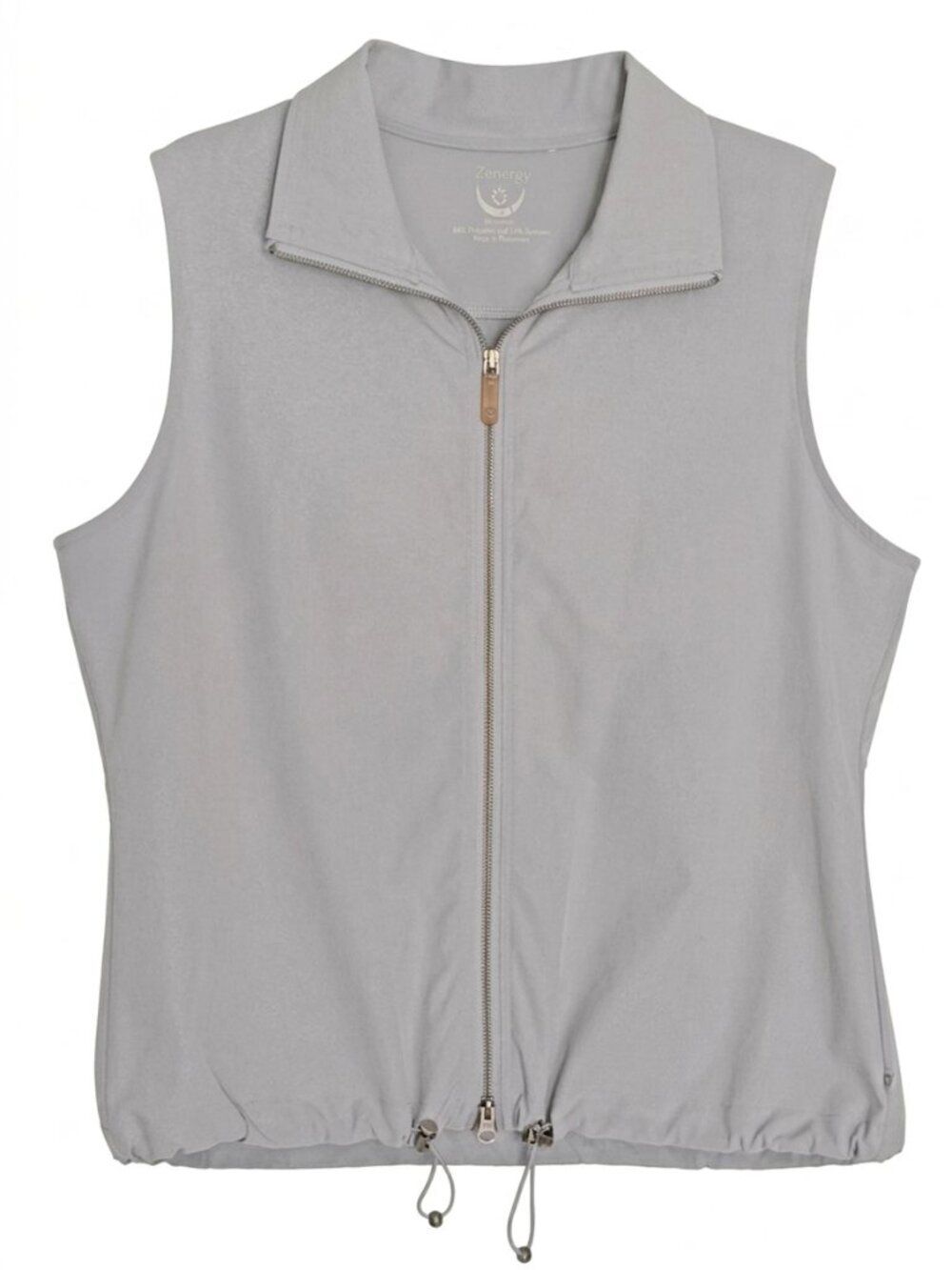 Chico's Zenergy Gray Metallic Shimmer Full Zip Vest Size 2 Large Drawstring